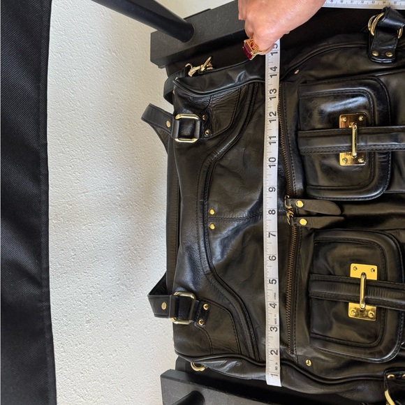 Kate Landry Black Leather Shoulder Bag with Gold Accents - Picture 5 of 12